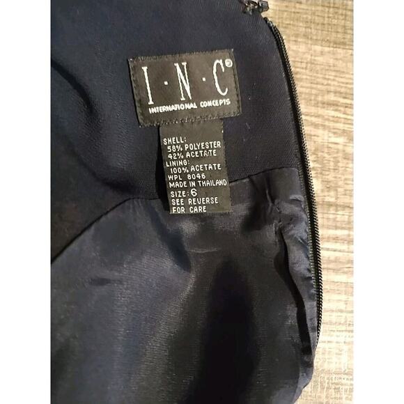 INC Formal Event Dress Lined Pinup V Neck Navy Blue Sheath Fitted Size 6 Small - Picture 3 of 3